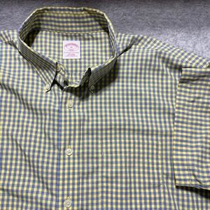 Brooks Brothers 346 Mens XL Yellow Blue Gingham Check Short Sleeve Button Down